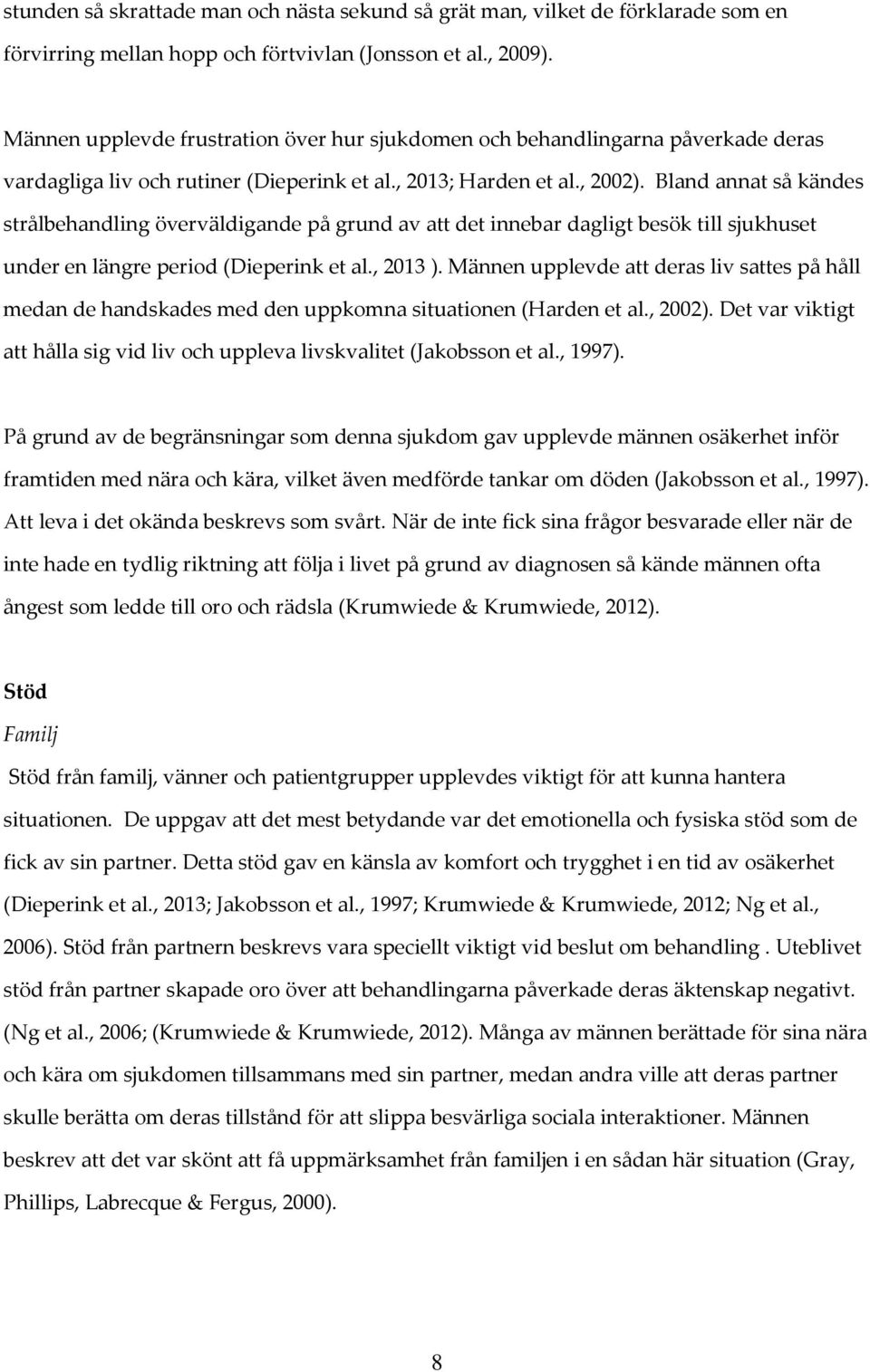 Bland annat så kändes strålbehandling överväldigande på grund av att det innebar dagligt besök till sjukhuset under en längre period (Dieperink et al., 2013 ).