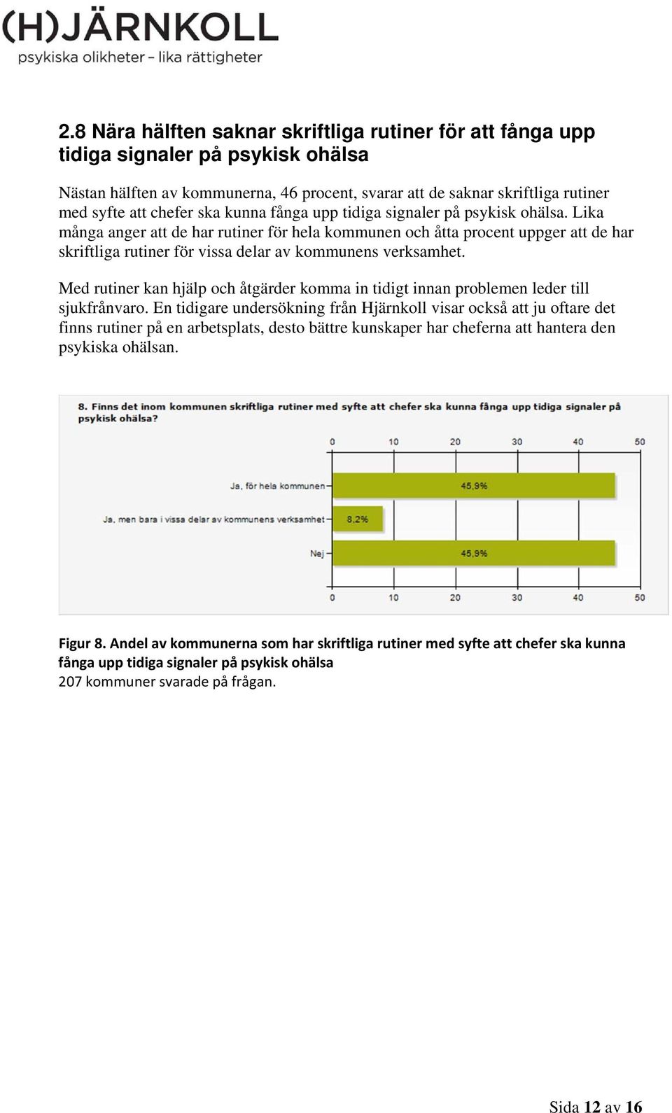 Lika många anger att de har rutiner för hela kommunen och åtta procent uppger att de har skriftliga rutiner för vissa delar av kommunens verksamhet.