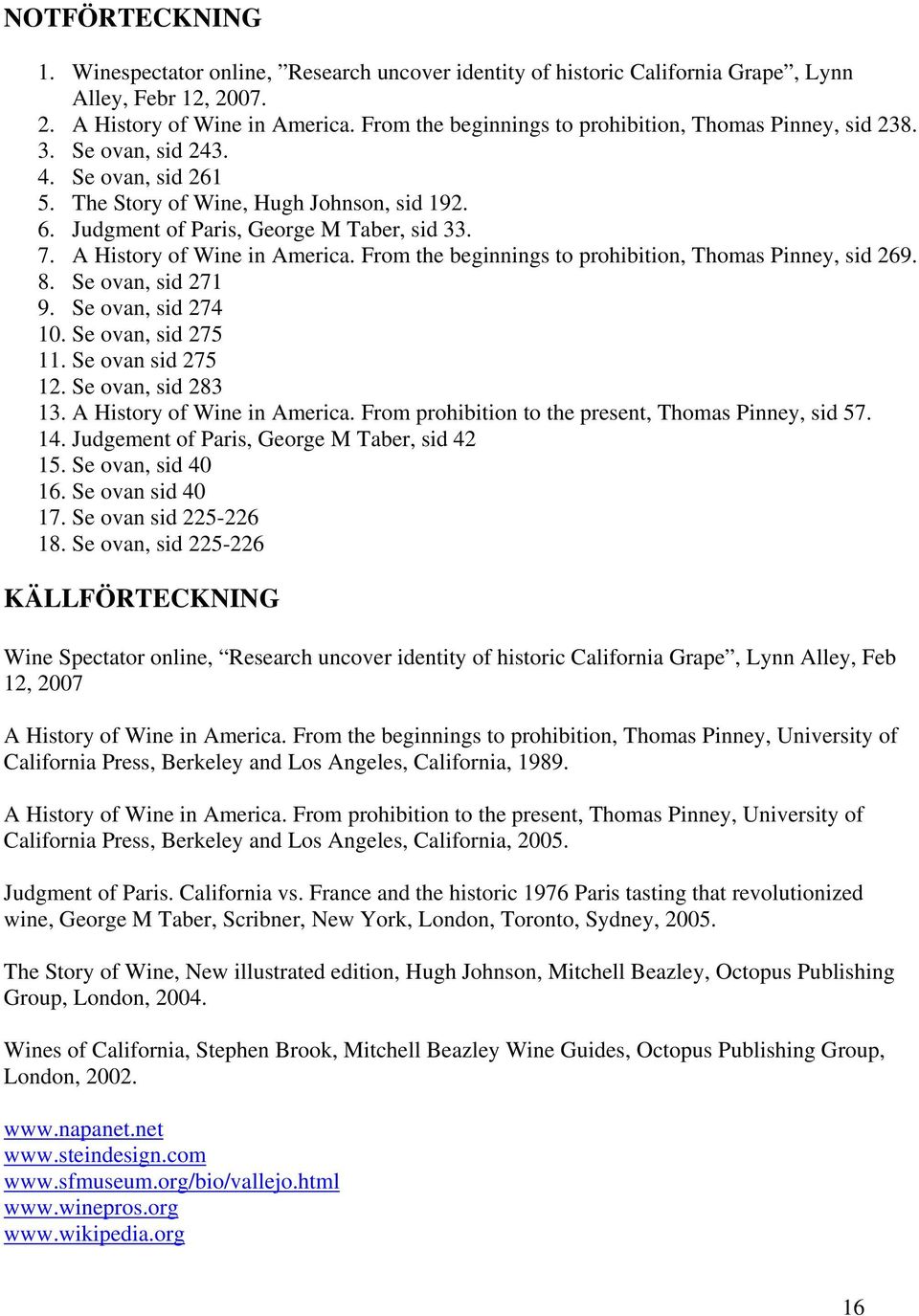 A History of Wine in America. From the beginnings to prohibition, Thomas Pinney, sid 269. 8. Se ovan, sid 271 9. Se ovan, sid 274 10. Se ovan, sid 275 11. Se ovan sid 275 12. Se ovan, sid 283 13.