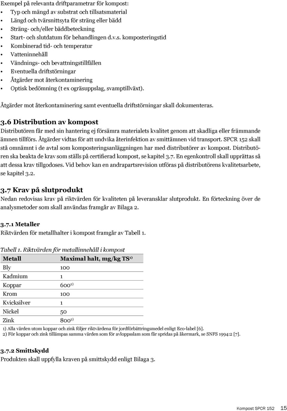 komposteringstid Kombinerad tid- och temperatur Vatteninnehåll Vändnings- och bevattningstillfällen Eventuella driftstörningar Åtgärder mot återkontaminering Optisk bedömning (t ex ogräsuppslag,