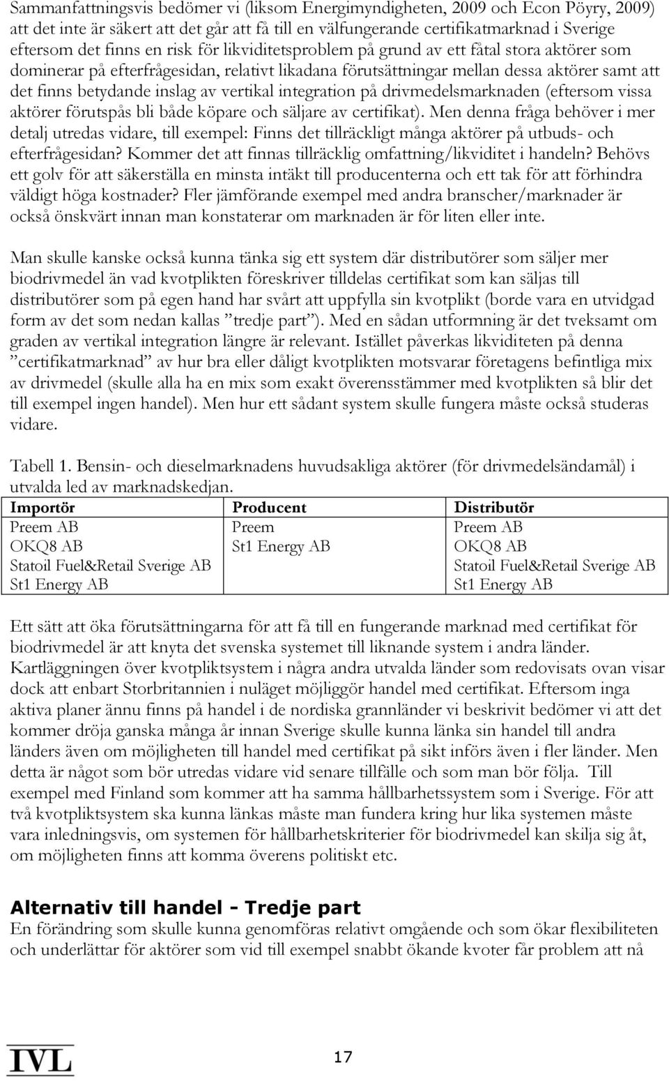 vertikal integration på drivmedelsmarknaden (eftersom vissa aktörer förutspås bli både köpare och säljare av certifikat).