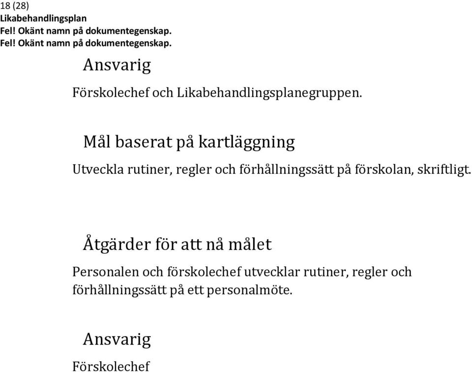 förhållningssätt på förskolan, skriftligt.