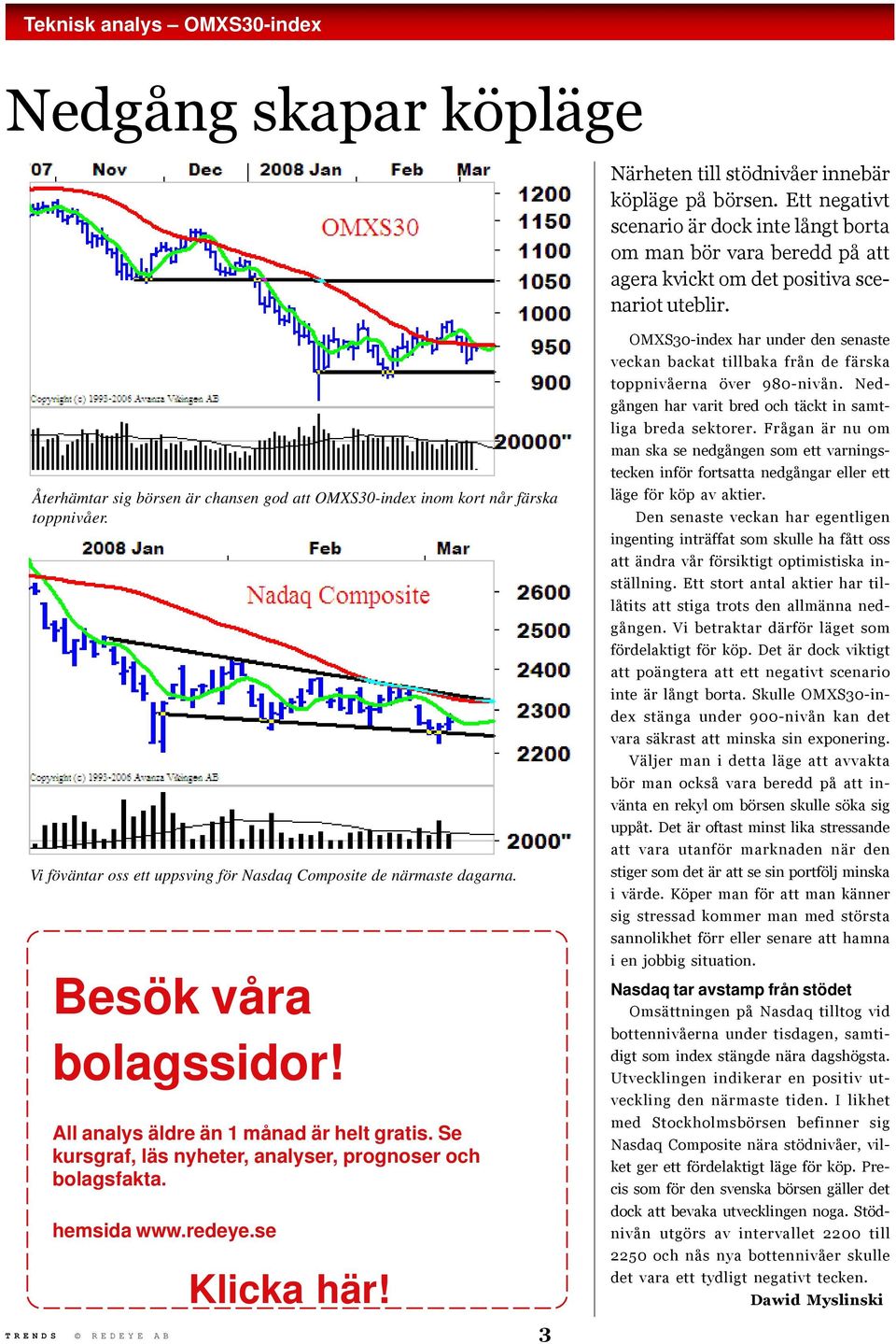 Återhämtar sig börsen är chansen god att OMXS30-index inom kort når färska toppnivåer. Vi föväntar oss ett uppsving för Nasdaq Composite de närmaste dagarna. Besök våra bolagssidor!