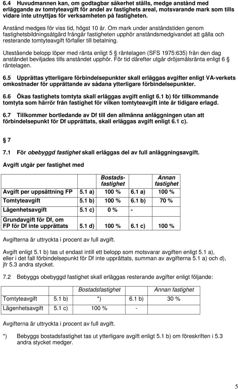 Om mark under anståndstiden genom fastighetsbildningsåtgärd frångår fastigheten upphör anståndsmedgivandet att gälla och resterande tomtyteavgift förfaller till betalning.