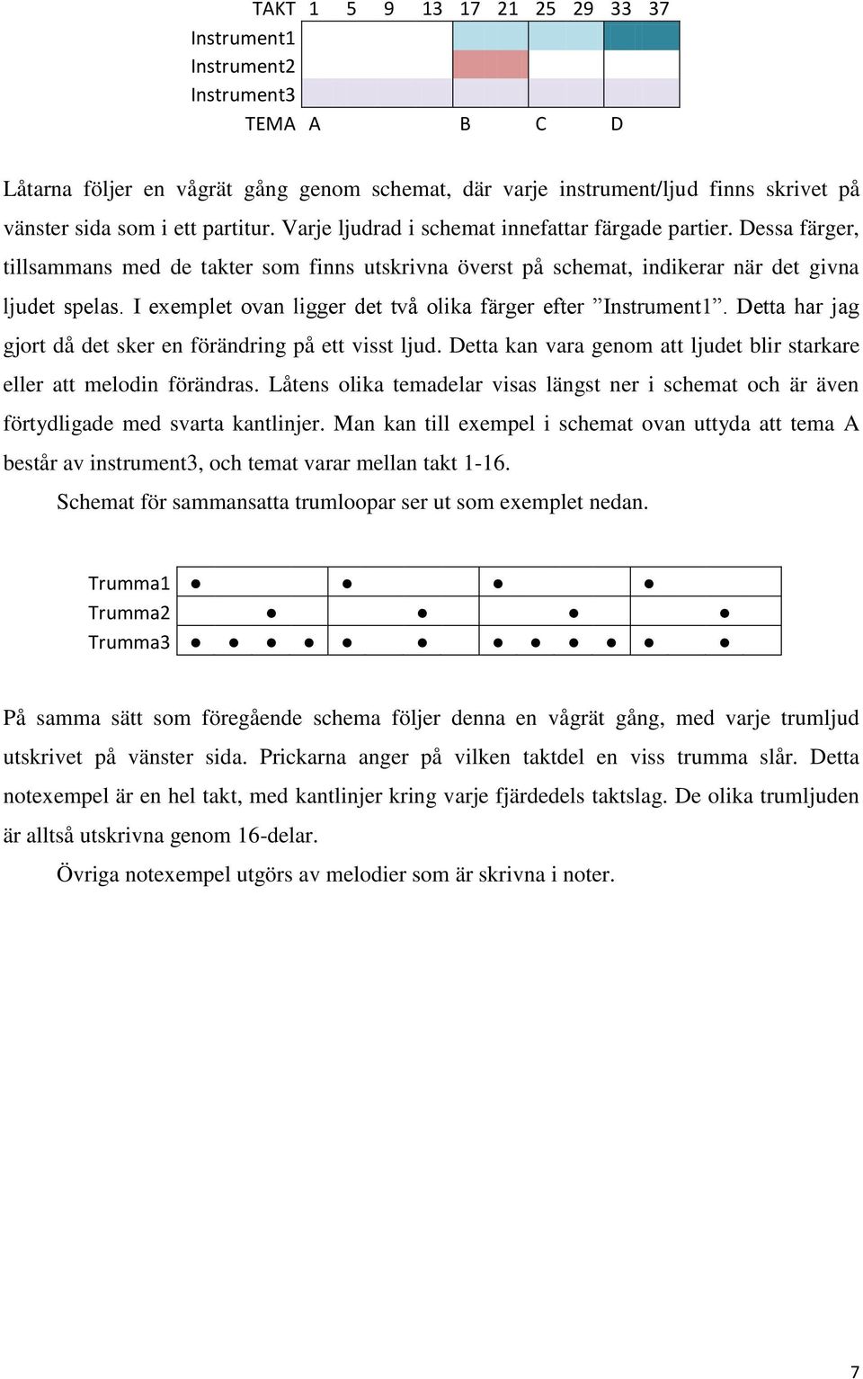 I exemplet ovan ligger det två olika färger efter Instrument1. Detta har jag gjort då det sker en förändring på ett visst ljud.