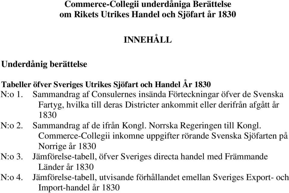 Sammandrag af Consulernes insända Förteckningar öfver de Svenska Fartyg, hvilka till deras Districter ankommit eller derifrån afgått år 1830 N:o 2.