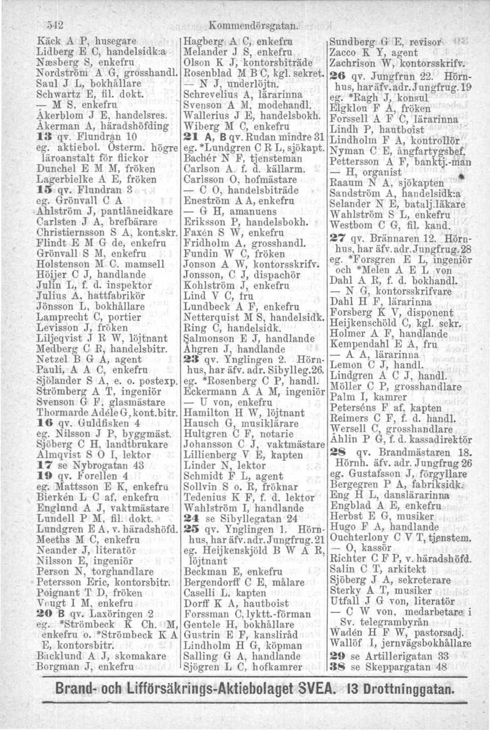 kontorsskrifv, Nordström A G;, grosshandl. Rosenblad M B.q, kgl. sekret. 26 qv. Jungfrun 22. Hörn- Saul J L, bokhallare - N J,.underloJ.tn.. hus, haräfv.adr.jungfrug.lä Schwartz E, fil. dokt.