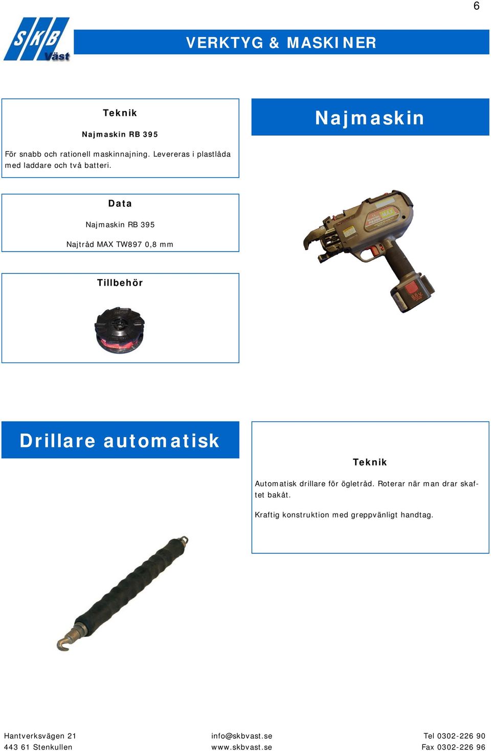 Najmaskin RB 395 Najtråd MAX TW897 0,8 mm Tillbehör Drillare automatisk