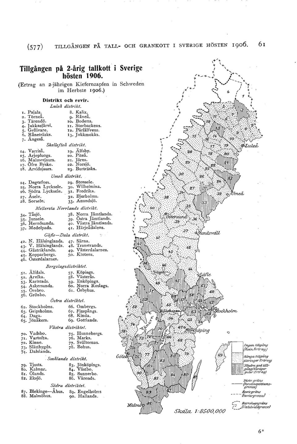 Arjepuogs. zo. Piteå. r6. Manf'sjaurs. 21. Jörns. 17. Öfre Byske. 22. Norsjö. r8. Arvidsjaurs. 23. Burträsks. Umeå distrikt. 24. Degerfors. 29. Stensee. 25. Norra Lycksee. 30. Wibemina. 26.