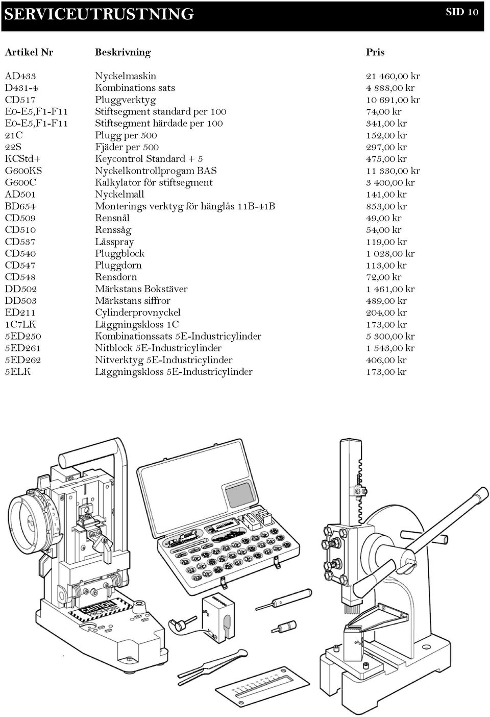 330,00 kr G600C Kalkylator för stiftsegment 3 400,00 kr AD501 Nyckelmall 141,00 kr BD654 Monterings verktyg för hänglås 11B-41B 853,00 kr CD509 Rensnål 49,00 kr CD510 Renssåg 54,00 kr CD537 Låsspray