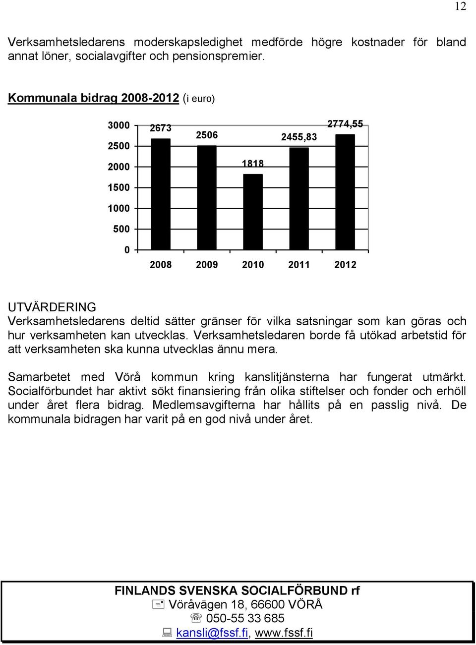 som kan göras och hur verksamheten kan utvecklas. Verksamhetsledaren borde få utökad arbetstid för att verksamheten ska kunna utvecklas ännu mera.