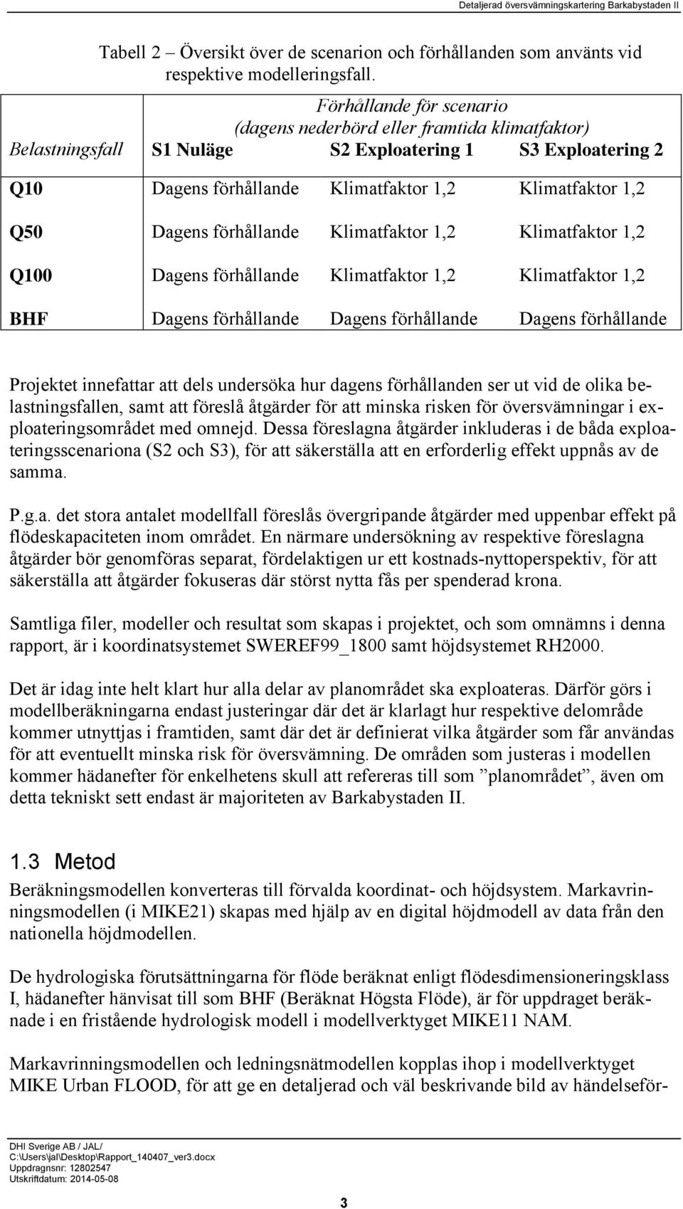 Dagens förhållande Klimatfaktor 1,2 Klimatfaktor 1,2 Q100 Dagens förhållande Klimatfaktor 1,2 Klimatfaktor 1,2 BHF Dagens förhållande Dagens förhållande Dagens förhållande Projektet innefattar att