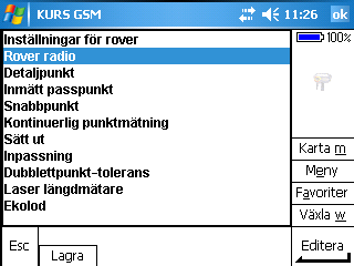 Konfigurering Mätprofil GSM, Rover radio. Vi går vidare med inställningarna för Rover radio. Typ och Metod skall vara som nedan. Vi ska använda den uppringningsprofil vi gjort.