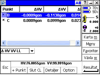 IS-Rover Nu ser du resultatet av din fria station, välj +punkt för att lägga till fler objekt.