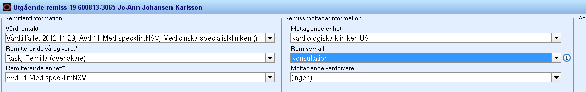 I journalen visas journalanteckningen registrerad på vårdkontakten för öppenvårdsbesöket samt referens för konsultationsremissen i vy Enhetens anteckningar för den enhet där öppenvårdsbesöket tillhör