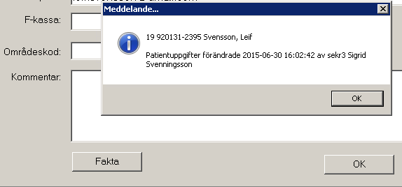 Titta på patientuppgifter För att få information om patientens fullständiga namn, adress och telefonnummer går man in i menyvalet Patientadm. 1.