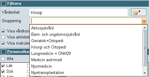 Filtrera vårdkontakter Det finns två alternativ för att filtrera vårdkontakter. Dessa två alternativ går inte att kombinera. 1.