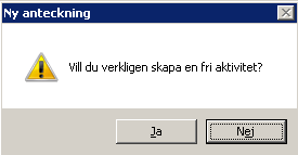 Fria aktiviteter kan kopplas till rätt vårdkontakt i efterhand. Oavsett vald filtrering kommer fria aktiviteter aldrig filtreras bort på journalmappen.