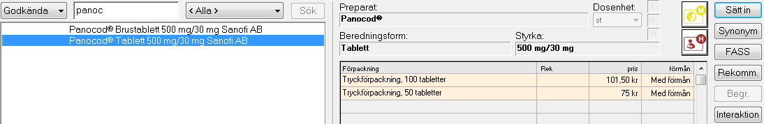 När filtrering sker på Icke godkända läkemedel görs ingen kontroll mot interaktionsregistret och texten OBS! Det görs ingen kontroll av dessa preparat mot interaktionsregistret.