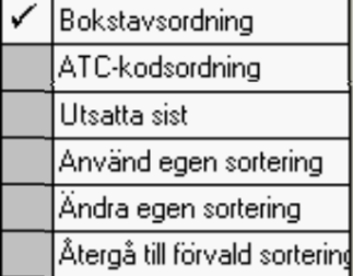 Sortering av ordinerade läkemedel i Ordinationsöversikten I systemadministrationen anges vilken förvald sorteringsordning som skall gälla för läkemedlen i Ordinationsöversikten, antingen