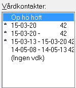 Planerade vårdkontakter visas ovanför andra vårdkontakter i listan, med den senast skapade planerade vårdkontakten överst.