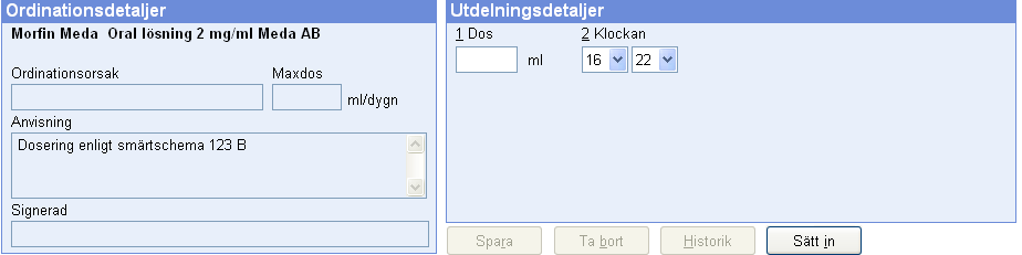 Skapa utdelningar för PM ordination 1. Markera raden med den vita papperssymbolen. En pm ordination har PM i kolumnen för klocka samt Typen Pm.