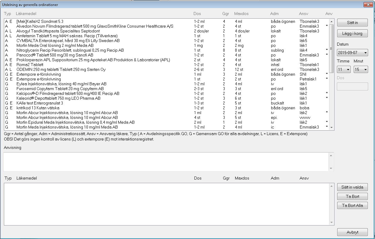 Generella ordinationer Denna funktion gör det möjligt att skapa utdelningar för läkemedel som får ges enligt särskilt direktiv, så kallade Generella ordinationer (GO).