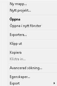 Använder man höger musknapp på ett dokument eller en arkivmapp visas tillgängliga kommandon.