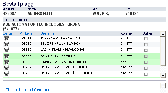 Märkning/Notering på person knappen märkning eller notering på personen.