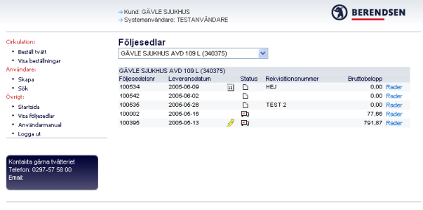 Nu visas en lista över följesedlar för denna leveransadress.