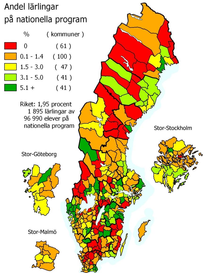 Lärlingsutbildningens andel i GY 2011 ht 2014.