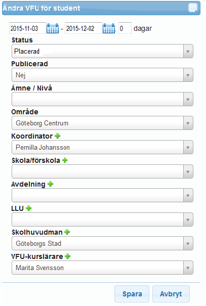 En ruta med ett flertal rullistor visar sig då (se bild nedan). De rullistor du ska bortse ifrån är Status, Publicerad och Ämne/Nivå. Klicka på rullistan Skola/förskola.