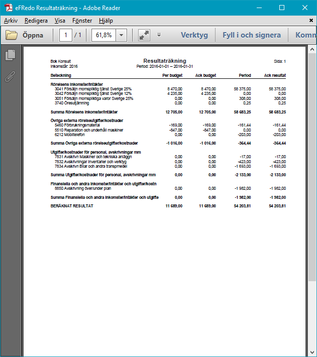 Manual efredo Sidan 101 (146) Resultaträkningen kan skrivas ut eller