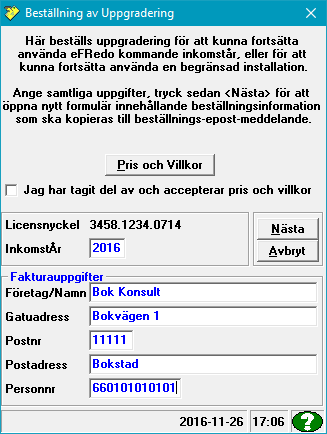 Manual efredo Sidan 135 (146) 11. Uppgradering av efredo 11.1 Beställning av Uppgradering I det här formuläret utförs beställning av uppgradering.