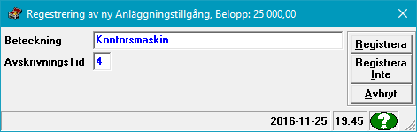 Manual efredo Sidan 39 (146) Beteckning och avskrivningstid (= beräknad livslängd) anges enligt nedanstående exempel.