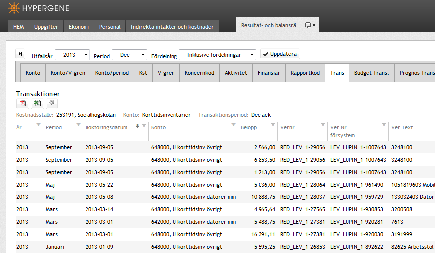 55 Det är möjligt att sortera transaktioner. Om du vill se transaktionerna i kronologisk ordning klickar du på Bokföringsdatum, det dyker upp en pil.