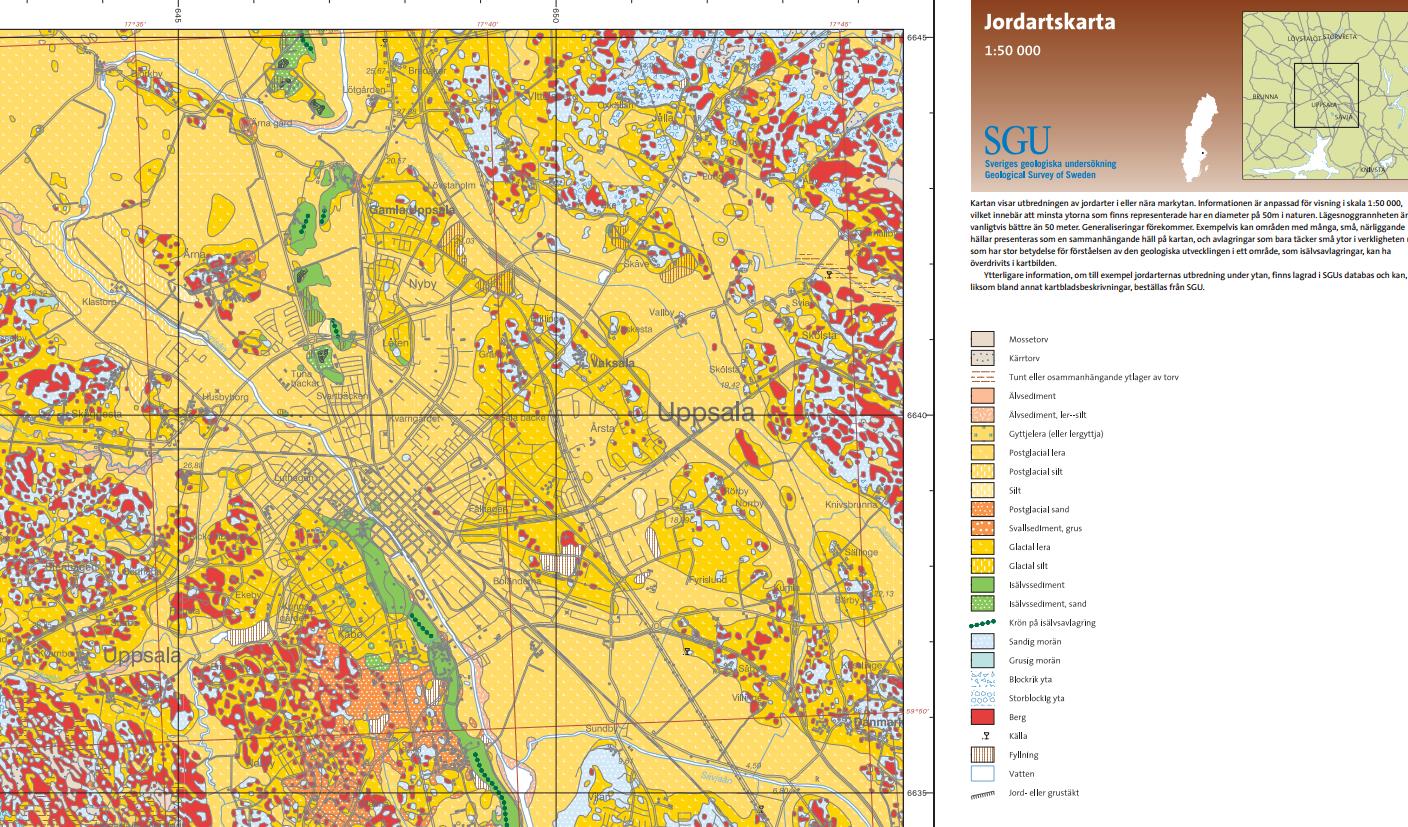 , 753 30 UPPSALA Dagvatten ANTAL BLAD: 8 BLAD NR: 3 Figur 2: Jordartskarta Uppsala, källa Sveriges geologiska undersökning.