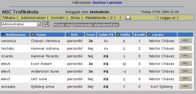 1.2.8 Visa registrerade elever Funktionen Visa registrerade elever visar en lista på alla de elever som är registrerade, det vill säga, de elever som har loggat in minst en gång och accepterat