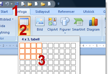 Tabeller Tabeller, skapa, infoga, redigera Microsoft Office Word 2007 En tabell är uppbyggd av rader och kolumner. Skärningspunkten mellan en rad och en kolumn kallas för en cell.