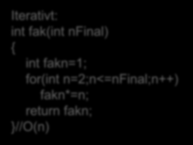 Fakultet Nu ska vi titta på ett av de mest klassiska av problem att lösa rekursivt nämligen fakultet: Definition: n! = 1 2 (n-1) n Exempel 5!