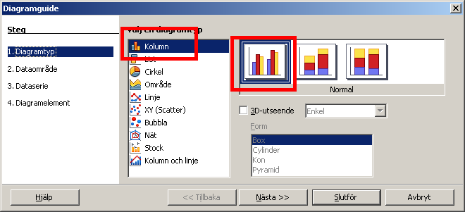 Splittrad markering Markera A29:A19 Håll ner CTRL-knappen och markera N29:N19 Skapa Diagram Klicka på Diagram-knappen Diagramtyp är om det ska vara Kolumn, cirkel, eller