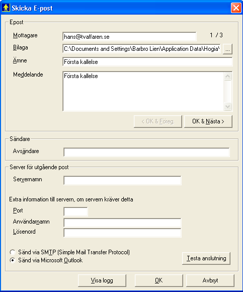 Inställningar för E-post Ta hjälp av den som administrerar er e-postserver för att få korrekt information för att kunna sända e-post.