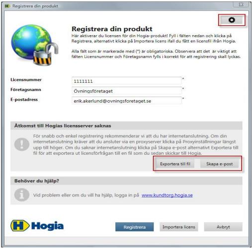 3 Registrering av licens när internetanslutning saknas Om internetanslutning saknas i din dator där Hogia