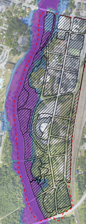 området för den fördjupade översiktsplanen, alla utskov öppna, turbiner fungerar fullt.