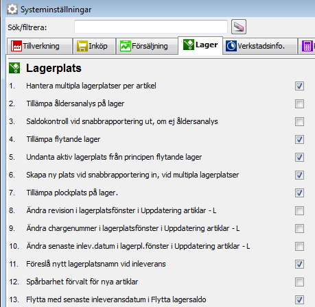 4 agerplatshantering förslag på systeminställningar och tillämpning 1. Inleverans till lager skapar automatiskt ny lagerplats med lagerplatsnamn *1001*, *1002* osv 2.