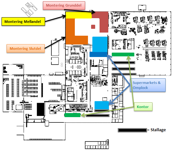 3.4 Framtida layout Figur 12. Visar den framtagna layouten med förklaringar. Layout utan förklaringar ses i bilaga 3. Förändringar som gjorts: Lägga ny huvudtrafikled bilaga 4.