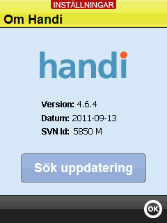 6.12 Knappar Via Inställningar System Knappar väljer man om Hemknappen och Navigeringsknappen ska kunna användas i Handi (se Handboken). 6.