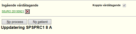 Fortsättning från föregående sida 4. Tryck på Ingående vårdåtagande 5. Ny info i vårdprocessen visas. Om MDK (multidisciplinär konferens) genomförts, fyll i datum och välj kod VJ135.