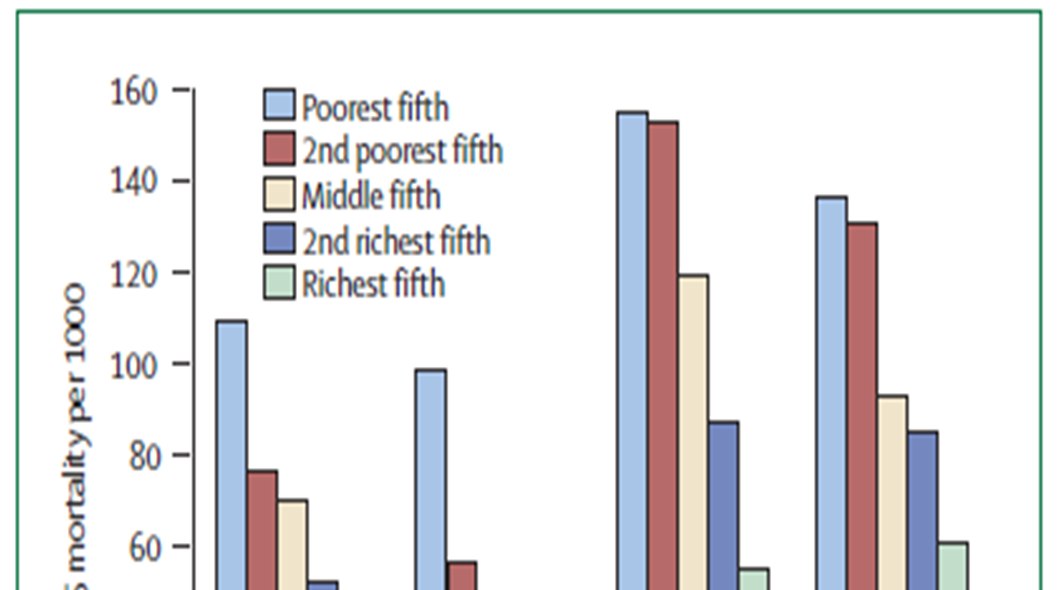 länder i detta exempel); Inom länder är barnadödligheten störst bland de fattigaste hushållen; Här finns också