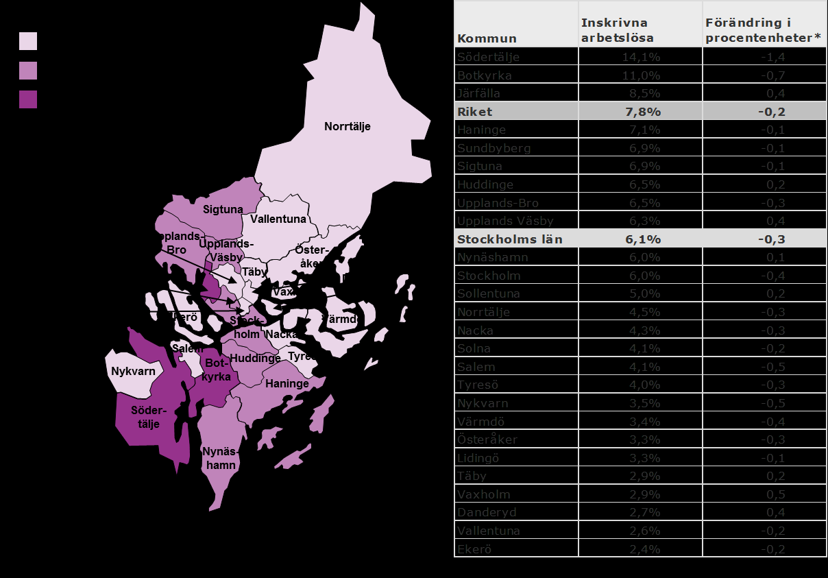 Inskrivna arbetslösa i december 2016 som andel (%) av den registerbaserade arbetskraften 16-64 år